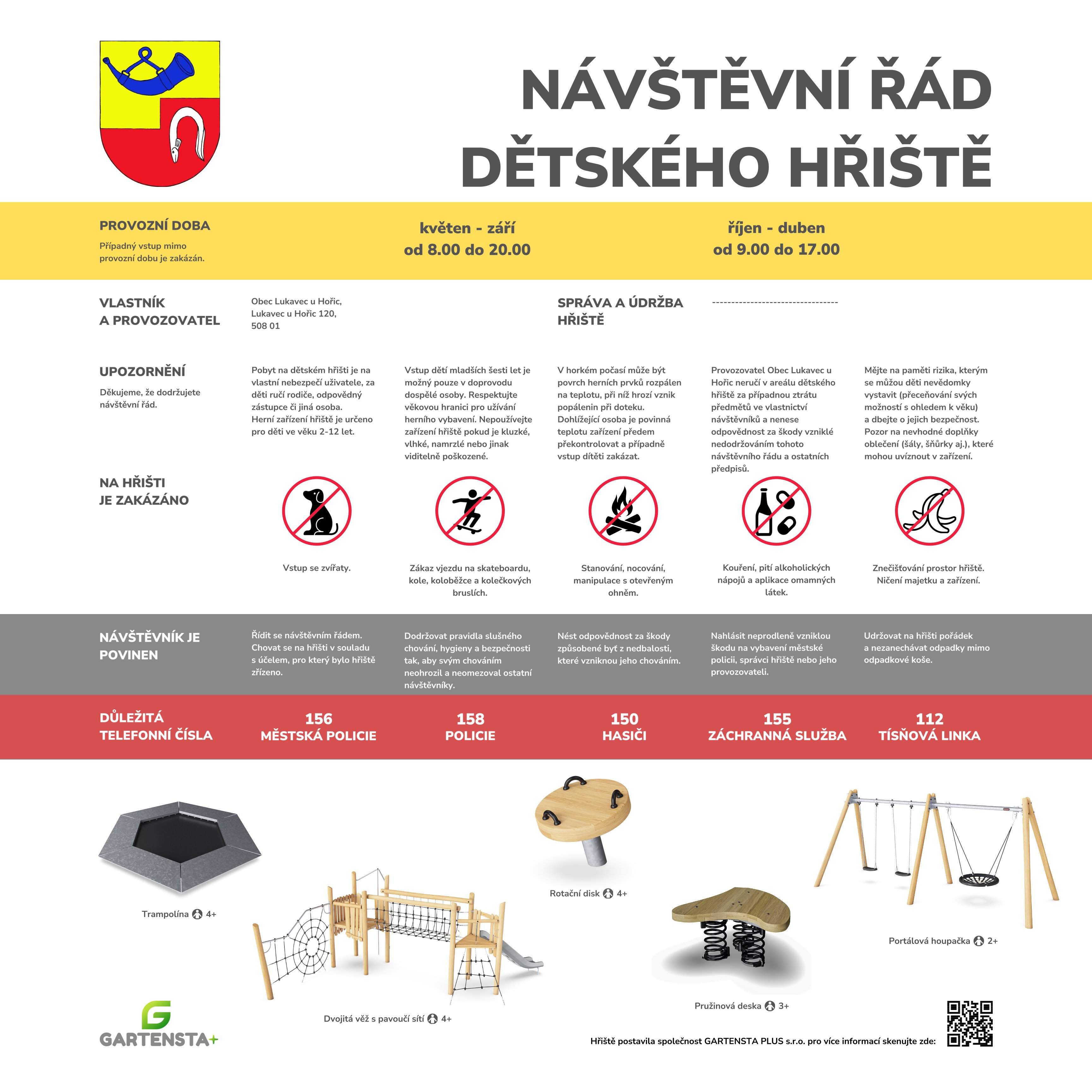 Provozní řád dětského hřiště Lukavec