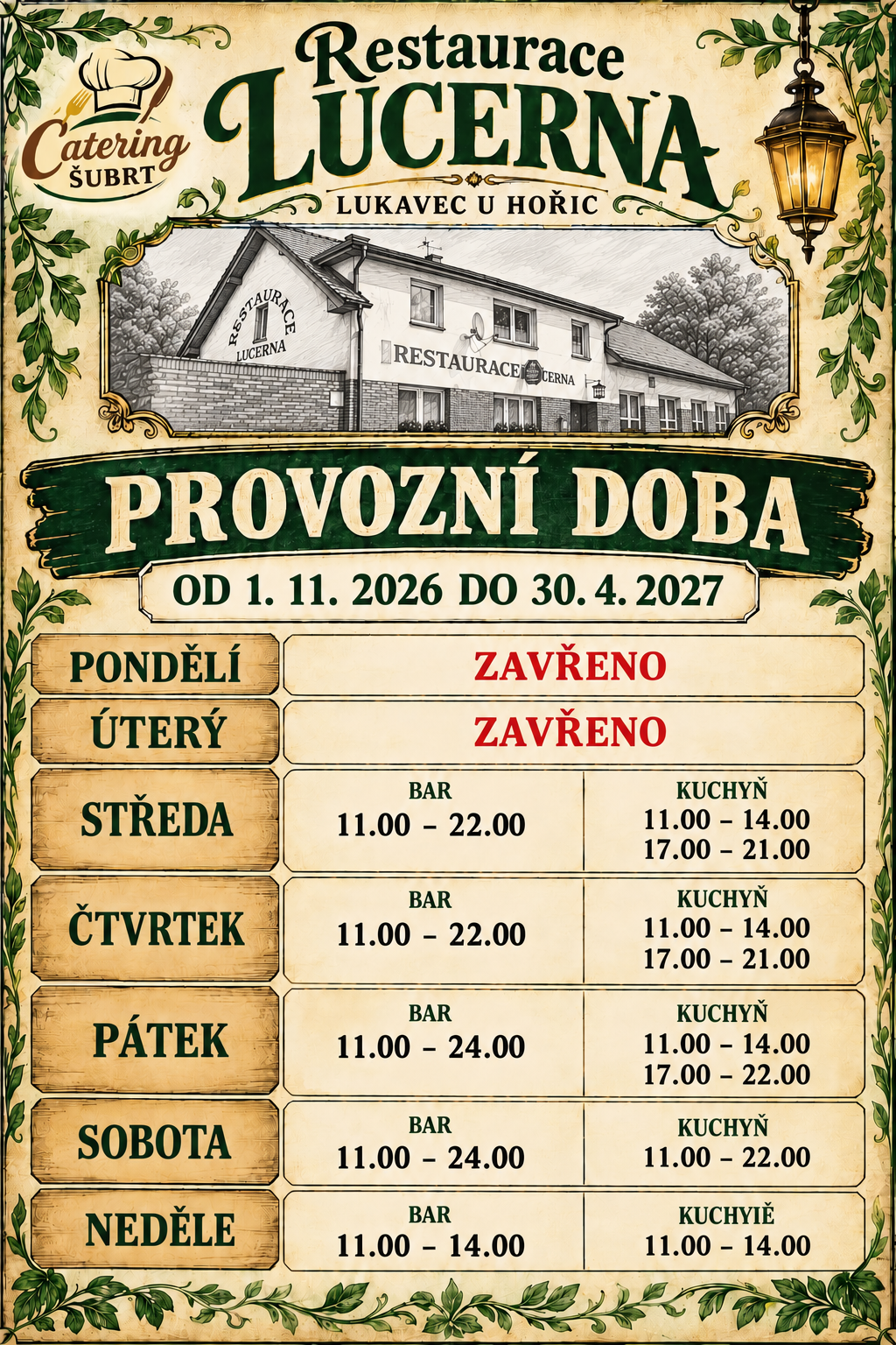 Otevírací doba hospoda Lucerna v Lukavci